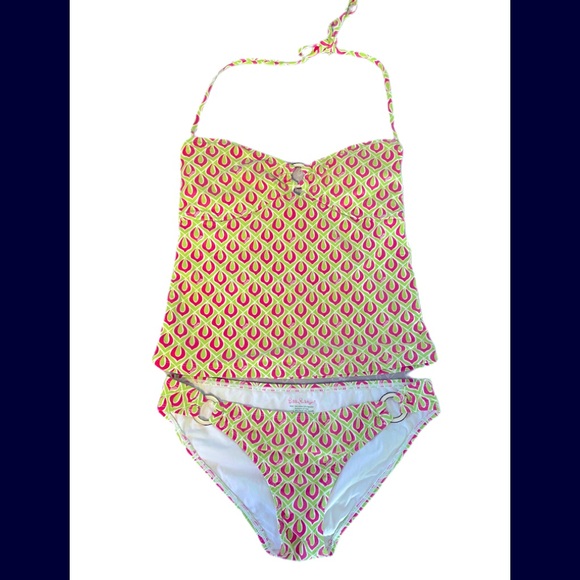 Lilly Pulitzer o ring tankini lime green pink size 4 - Picture 2 of 9